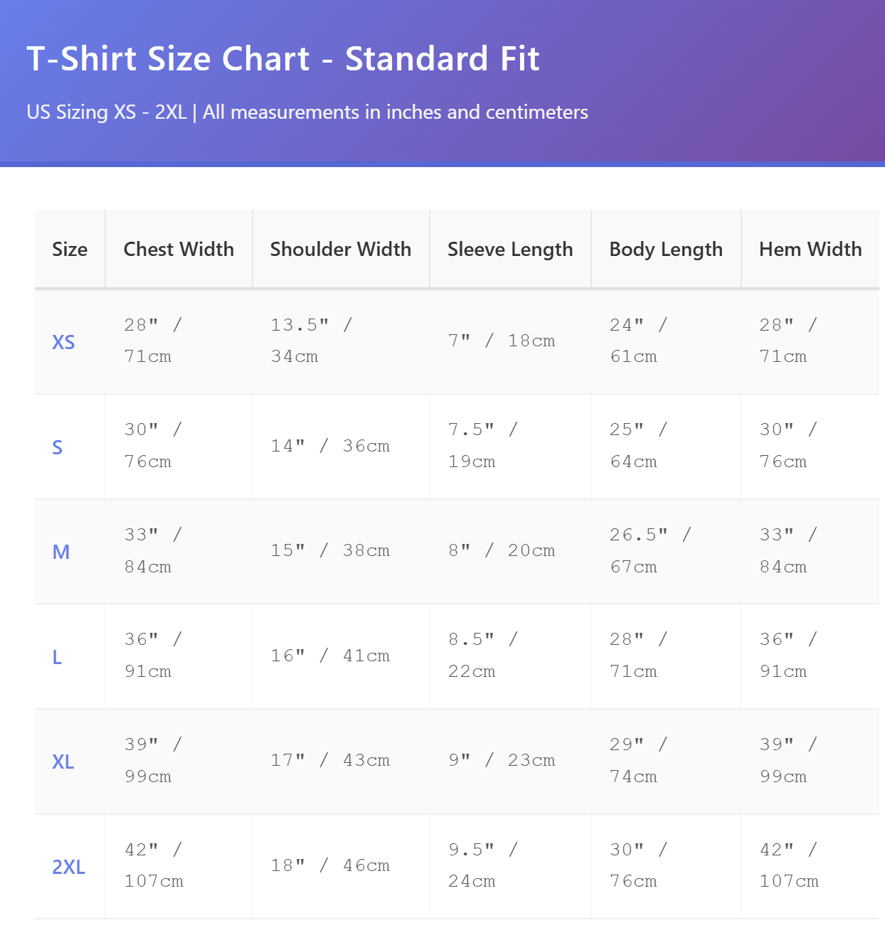 Size Guide Template
