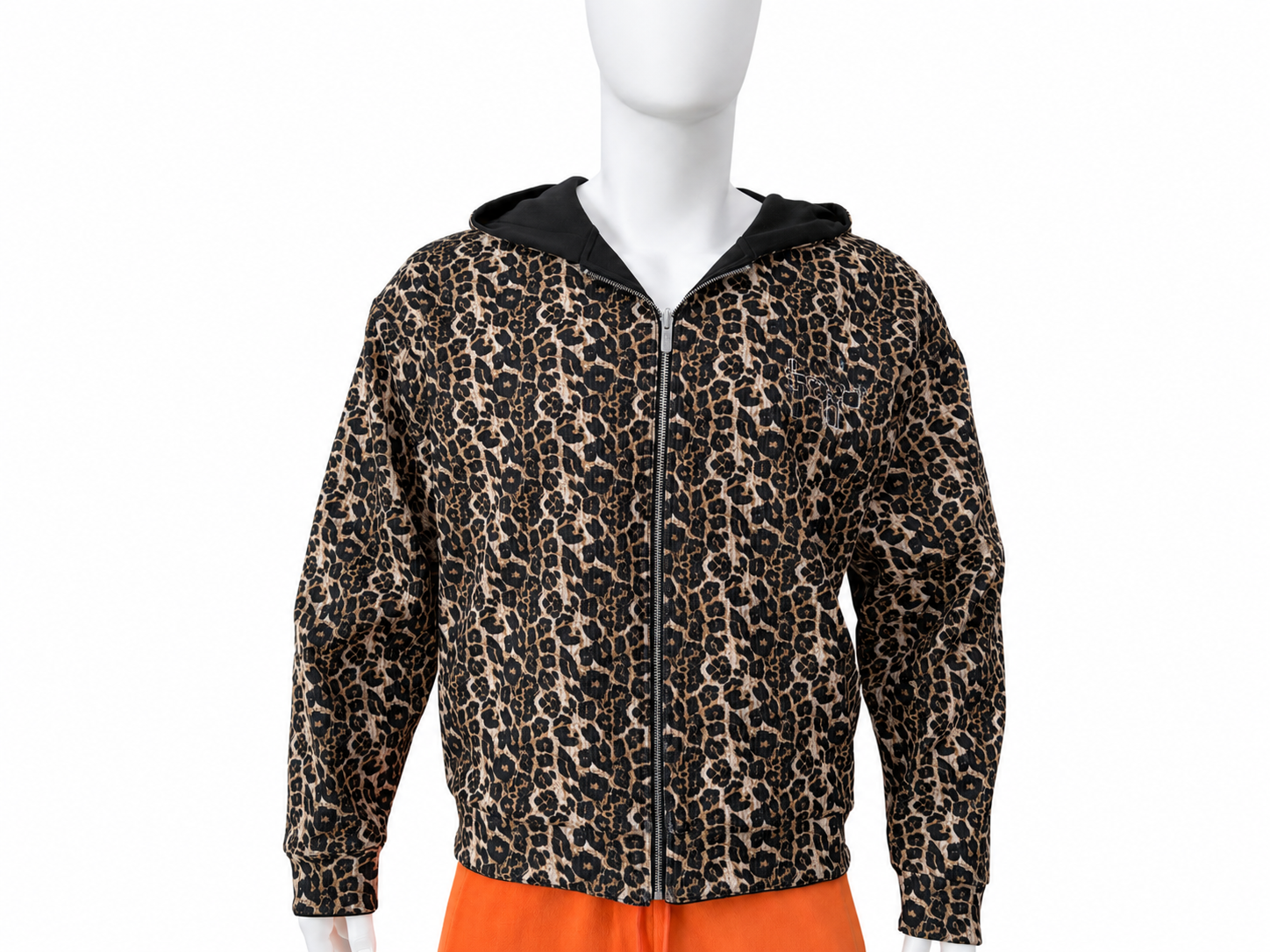 Reversible Leopard Print Appliqué Zip Hoodie