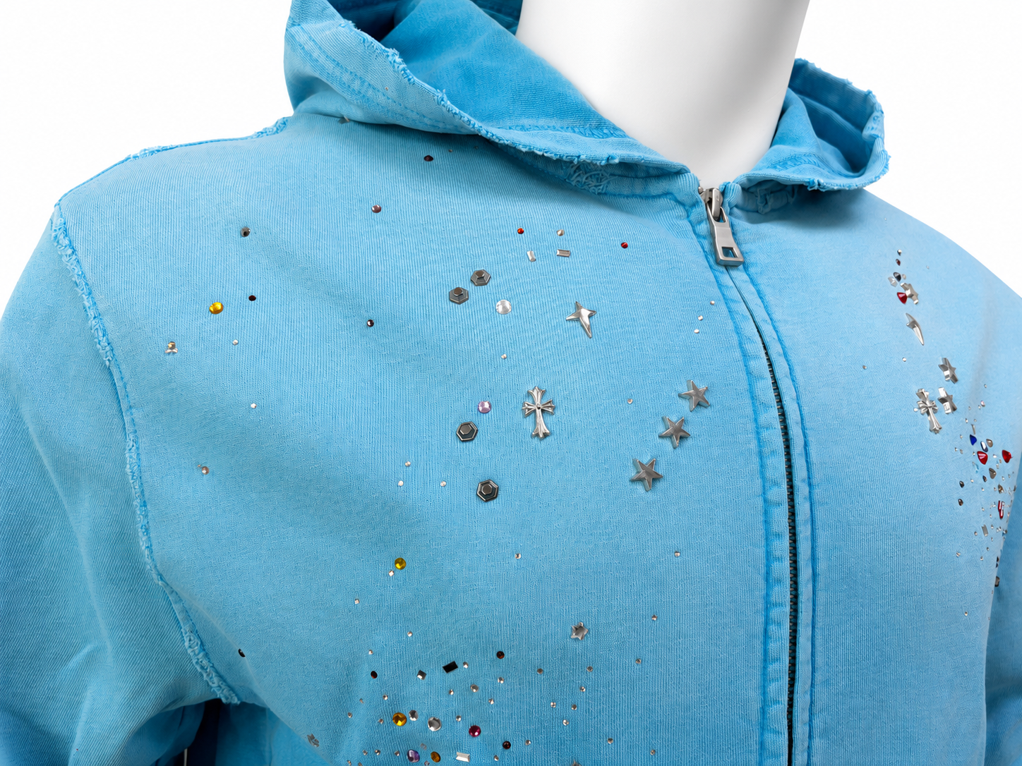 Rhinestone Studded Zip-Up Hoodie