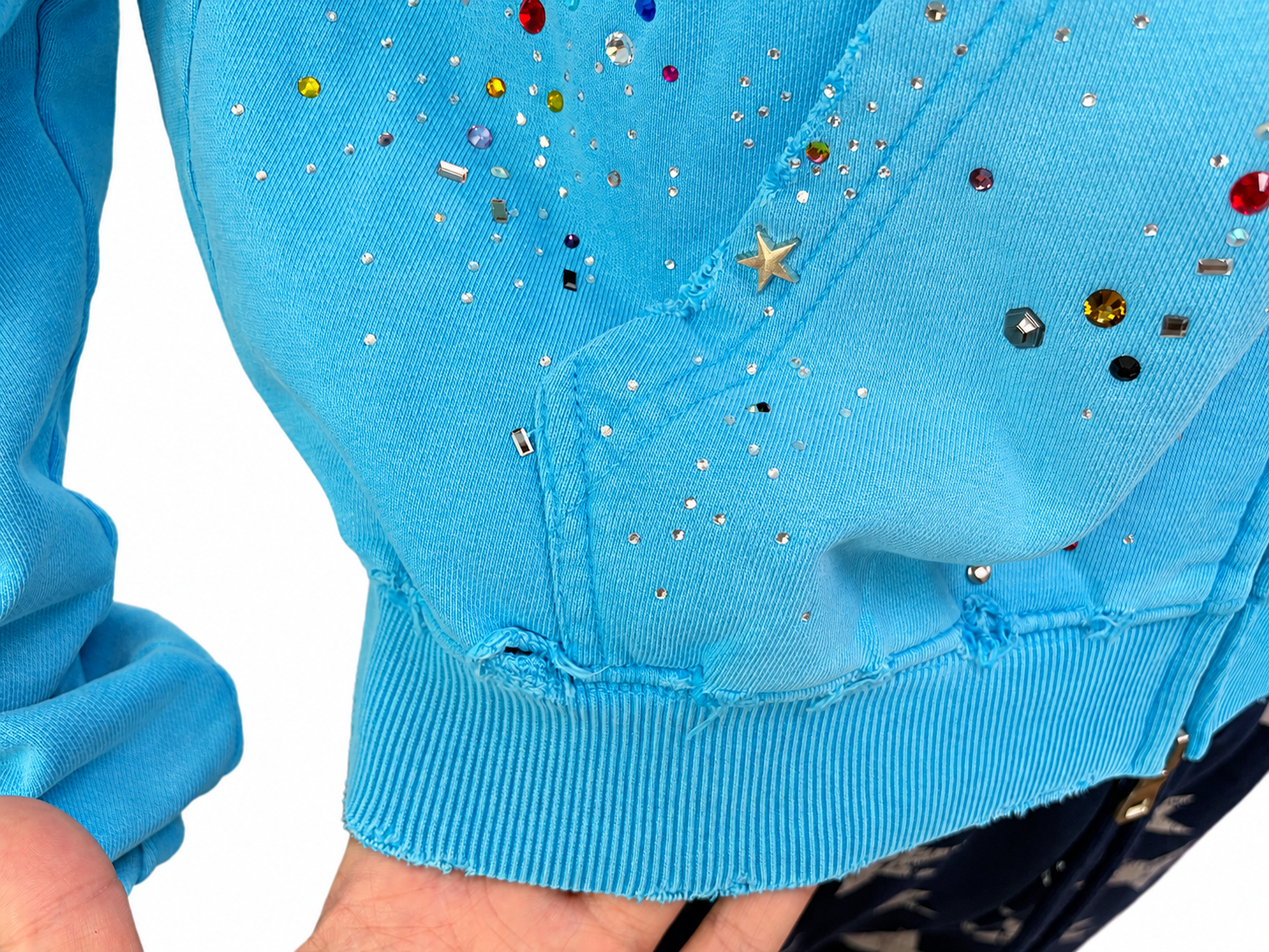 Rhinestone Studded Zip-Up Hoodie