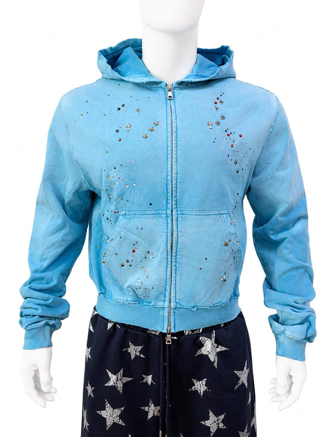 Rhinestone Studded Zip-Up Hoodie