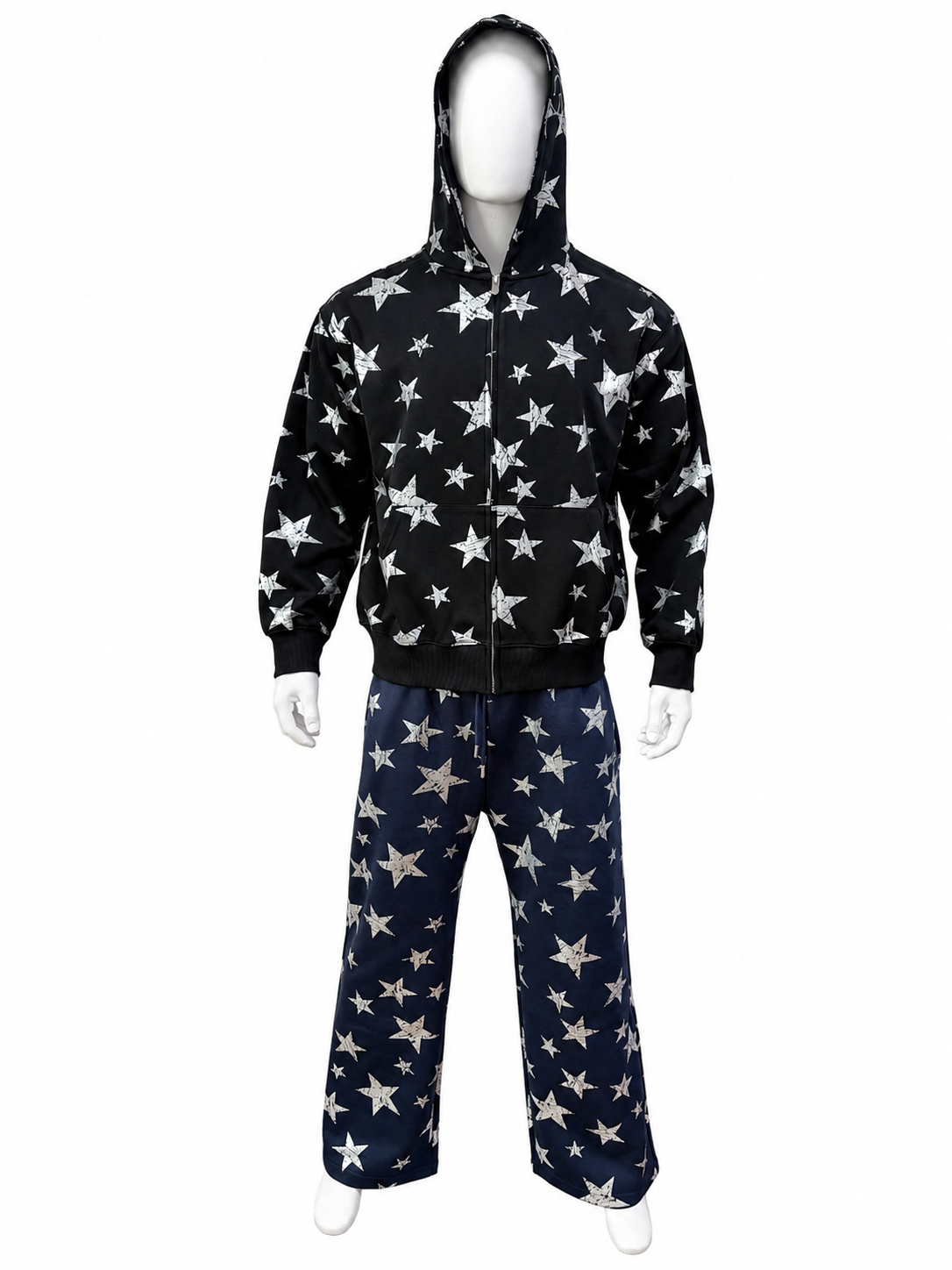 All-Over Star Print Zip-Up Hoodie Set