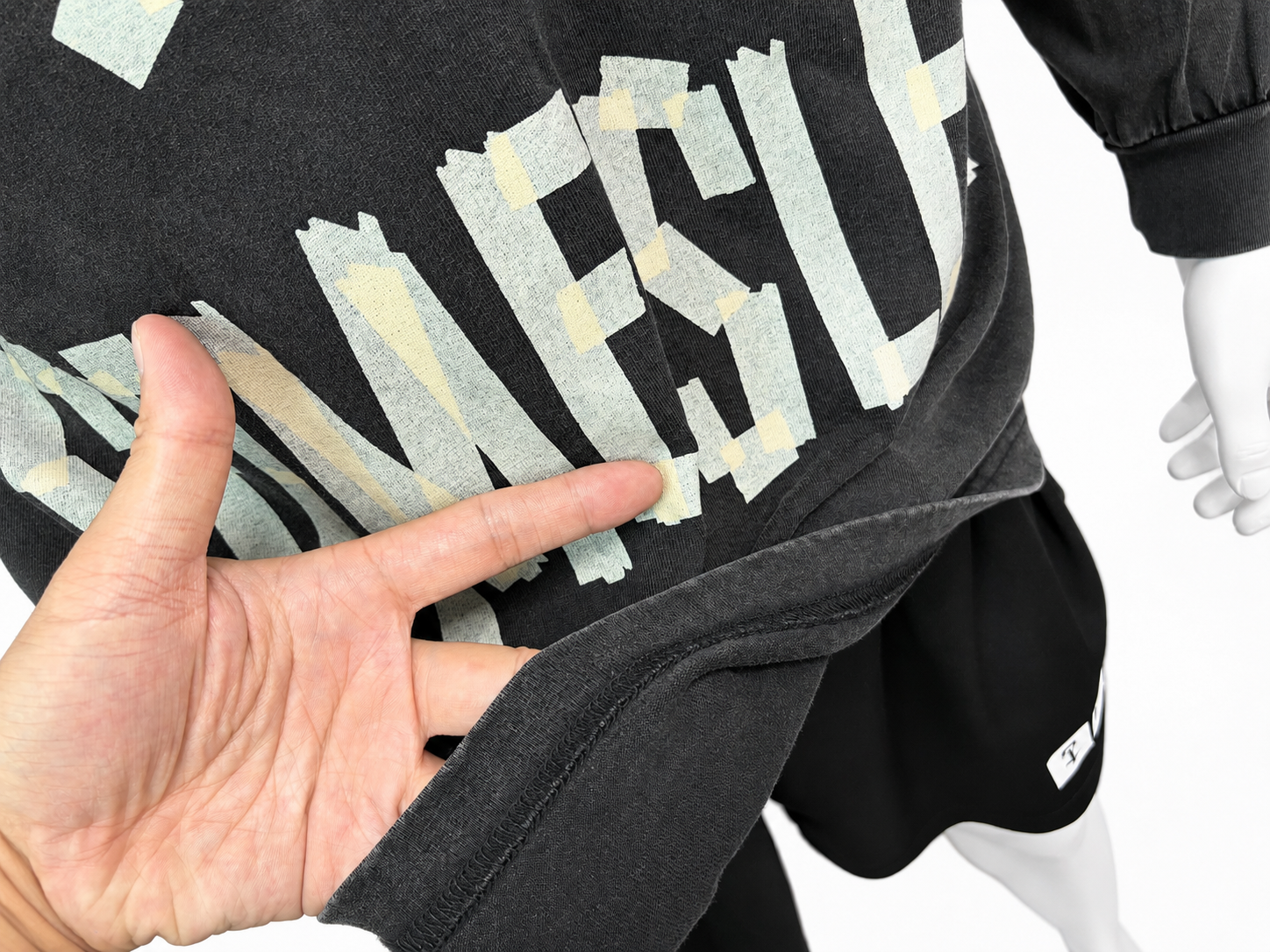 Vintage-Wash Tape Graphic Long Sleeve T-Shirt