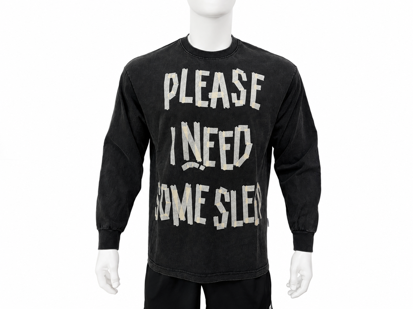 Vintage-Wash Tape Graphic Long Sleeve T-Shirt