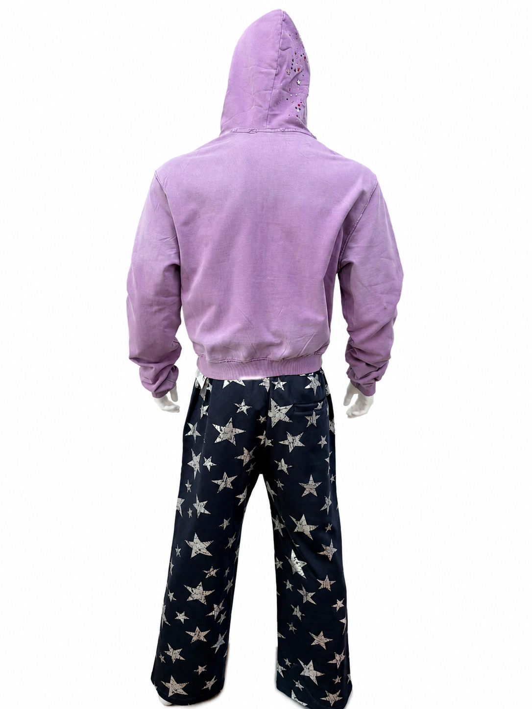 Vintage-Wash Rhinestone Zip-Up Hoodie