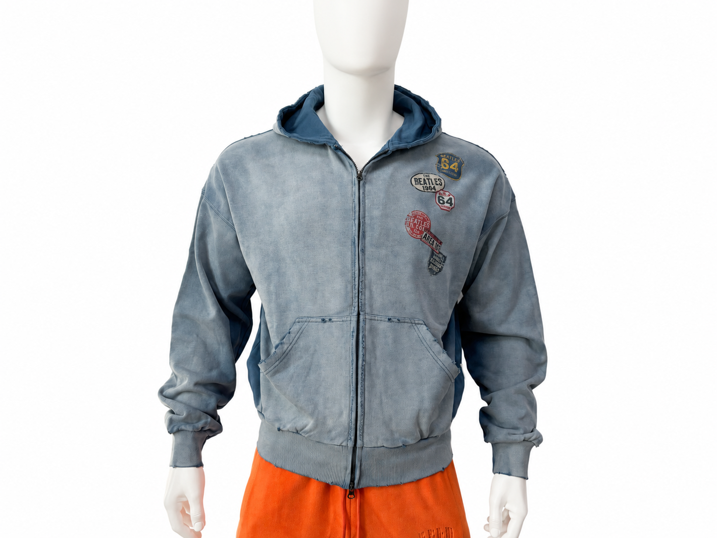 Vintage-Wash Patch Zip-Up Hoodie