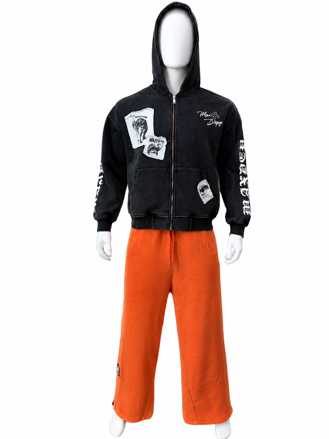Appliqué Embroidery Vintage-Wash Zip Hoodie