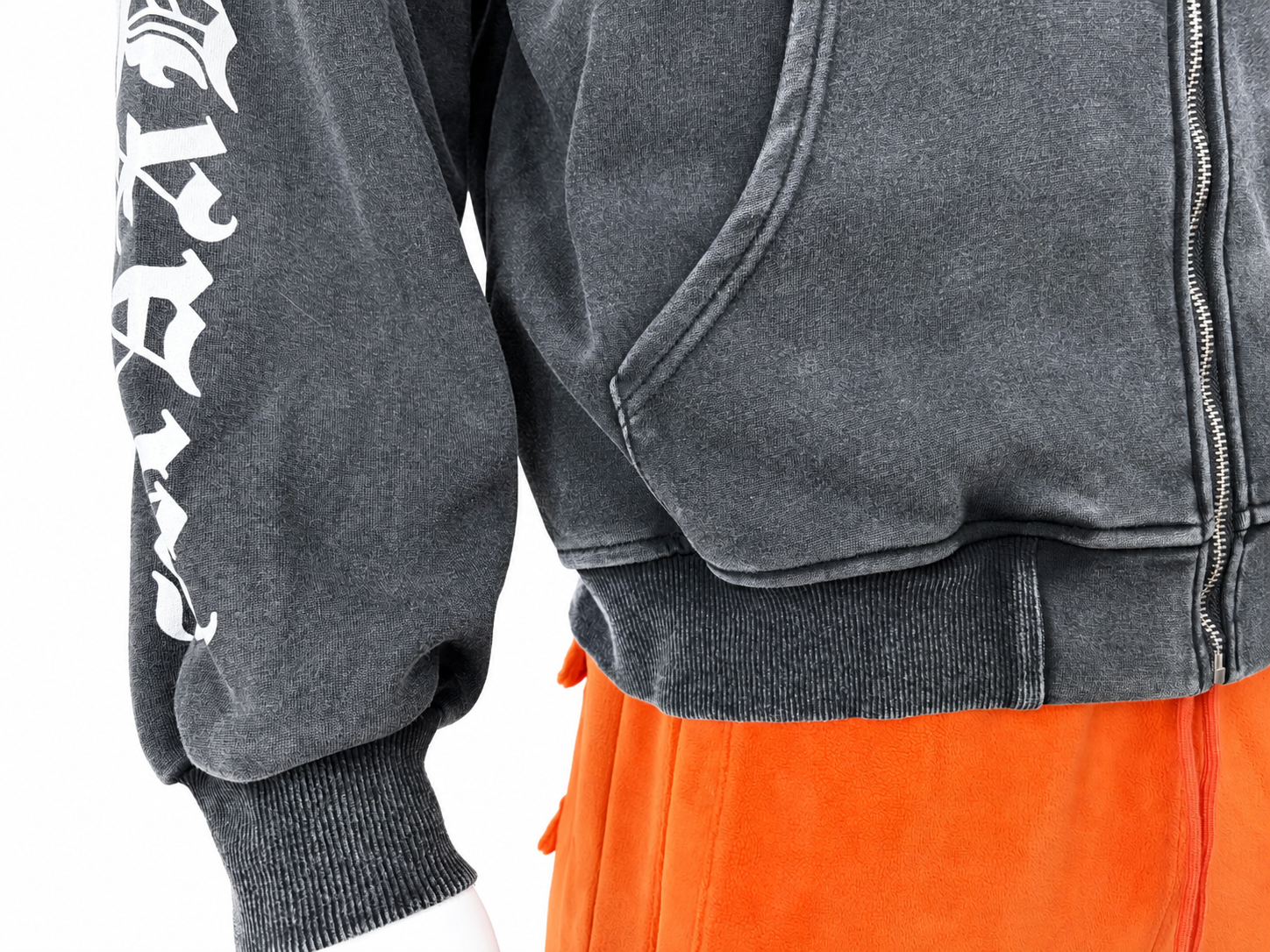 Appliqué Embroidery Vintage-Wash Zip Hoodie