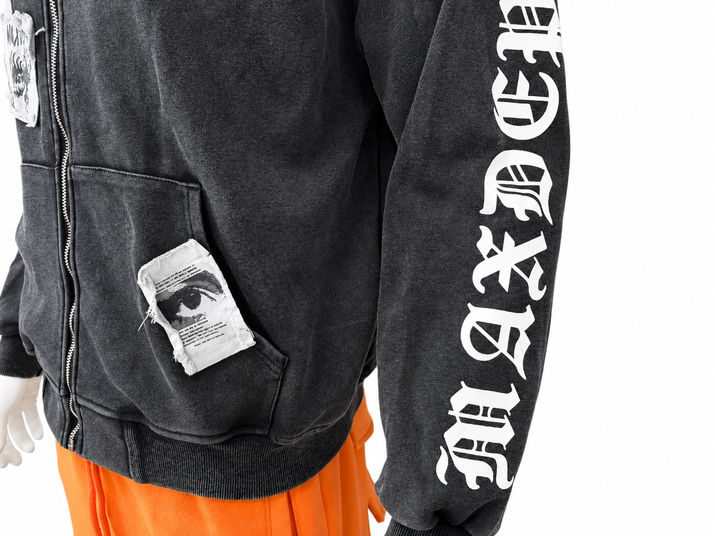 Appliqué Embroidery Vintage-Wash Zip Hoodie