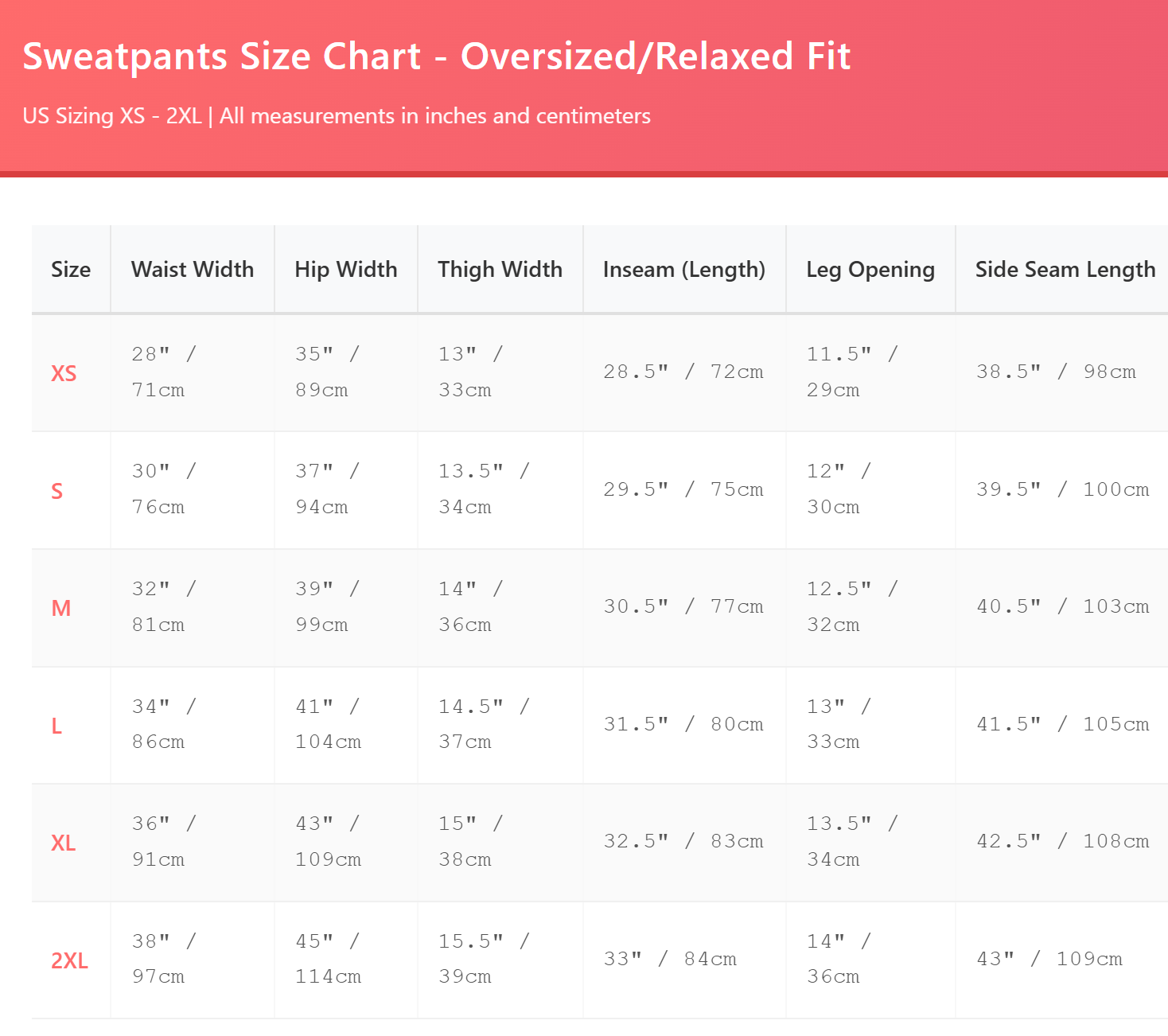 Size Guide Template