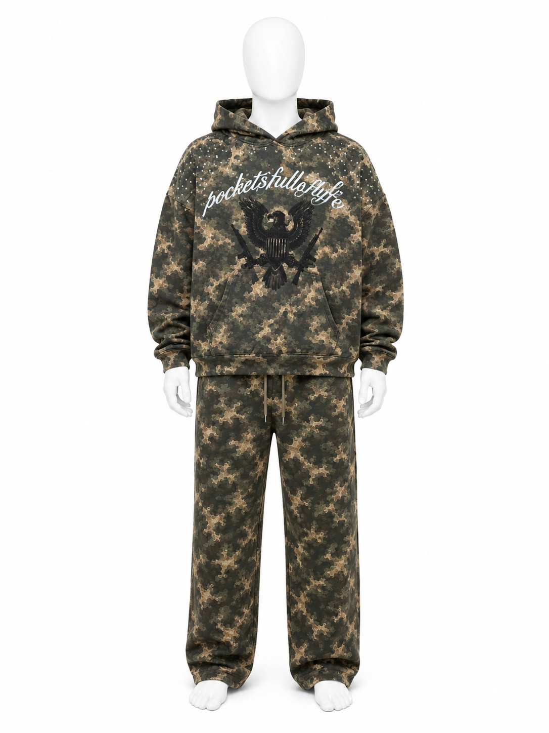 Embellished Camo Graphic Hoodie Sweatsuit