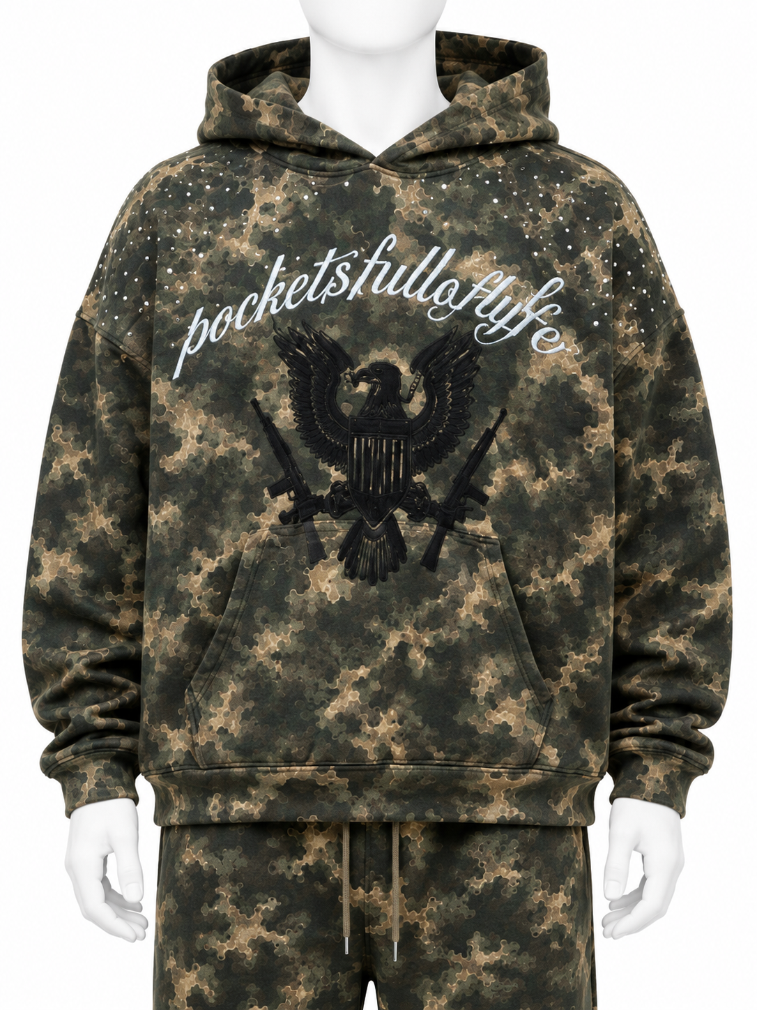 Embellished Camo Graphic Hoodie Sweatsuit