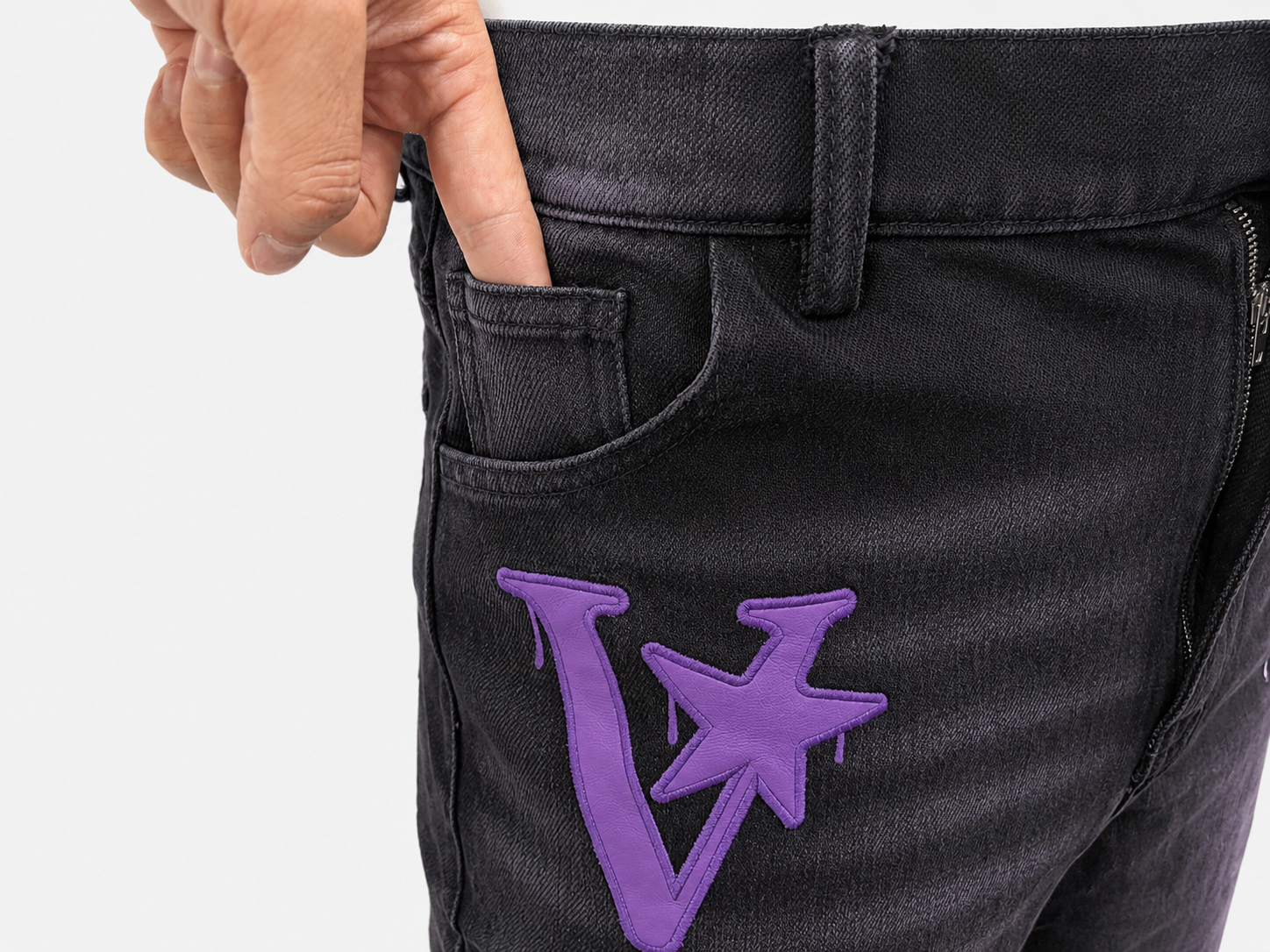 Washed Straight-Leg Appliqué Denim Jeans