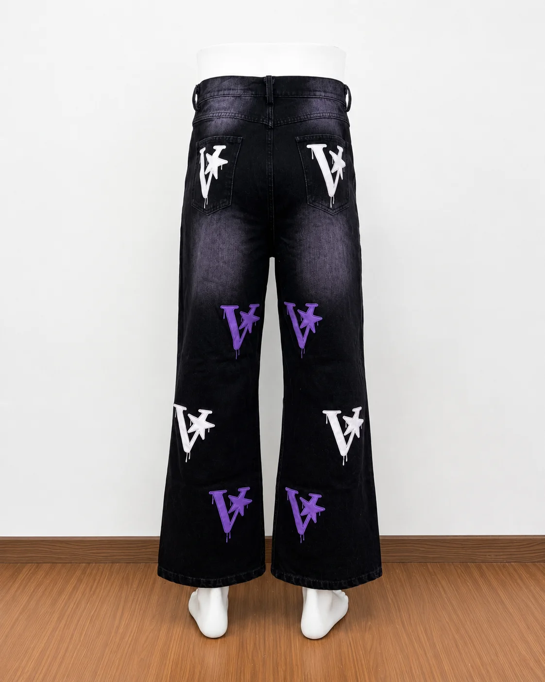 Washed Straight-Leg Appliqué Denim Jeans