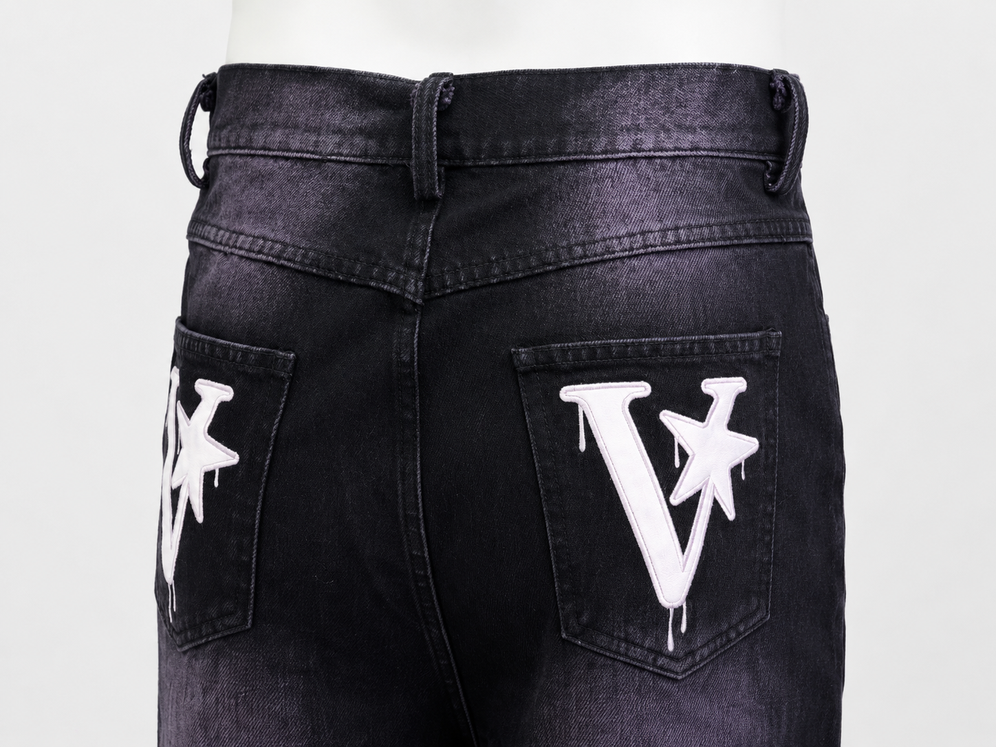 Washed Straight-Leg Appliqué Denim Jeans
