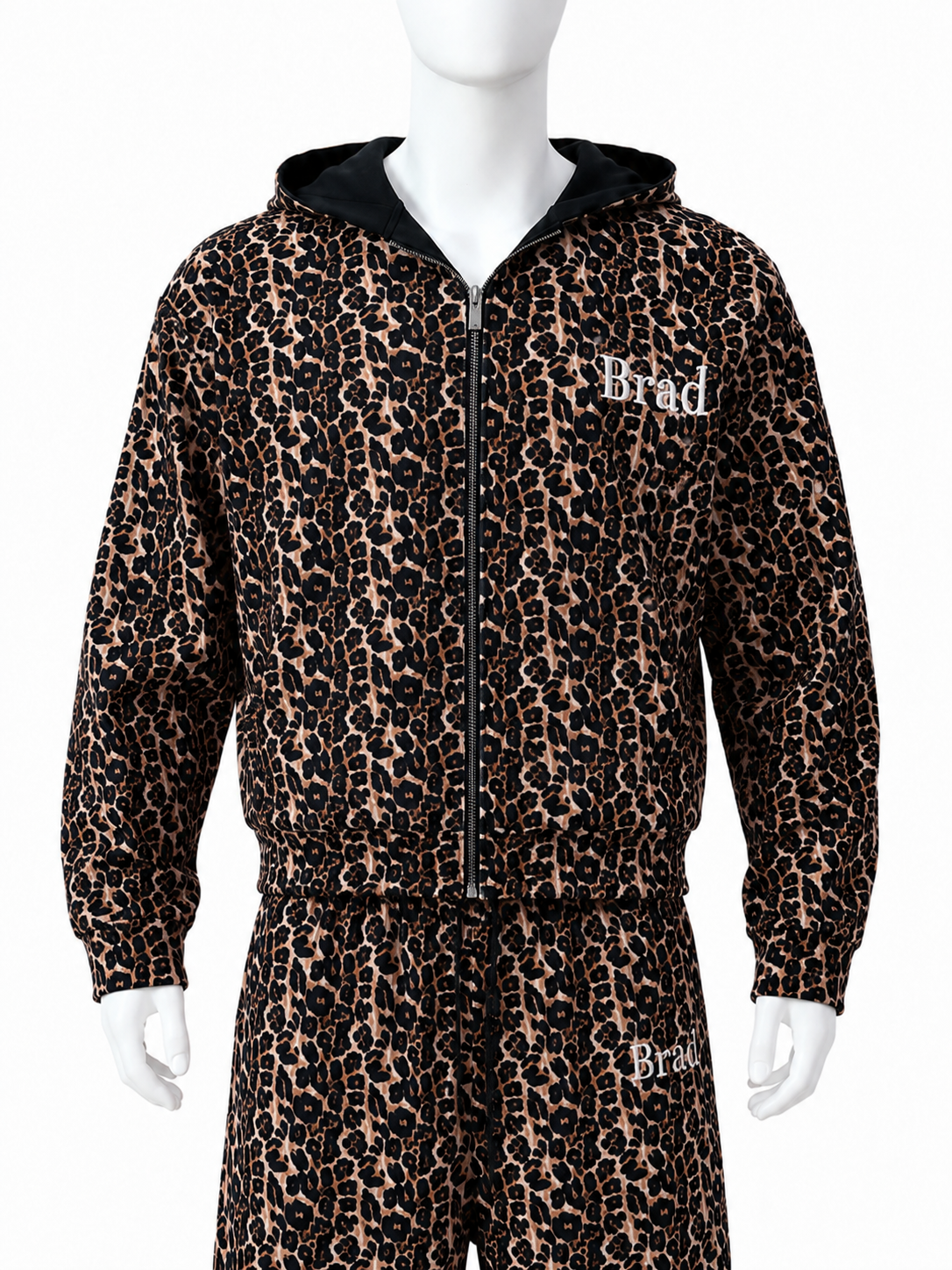 Leopard Print Zip-Up Hooded Set
