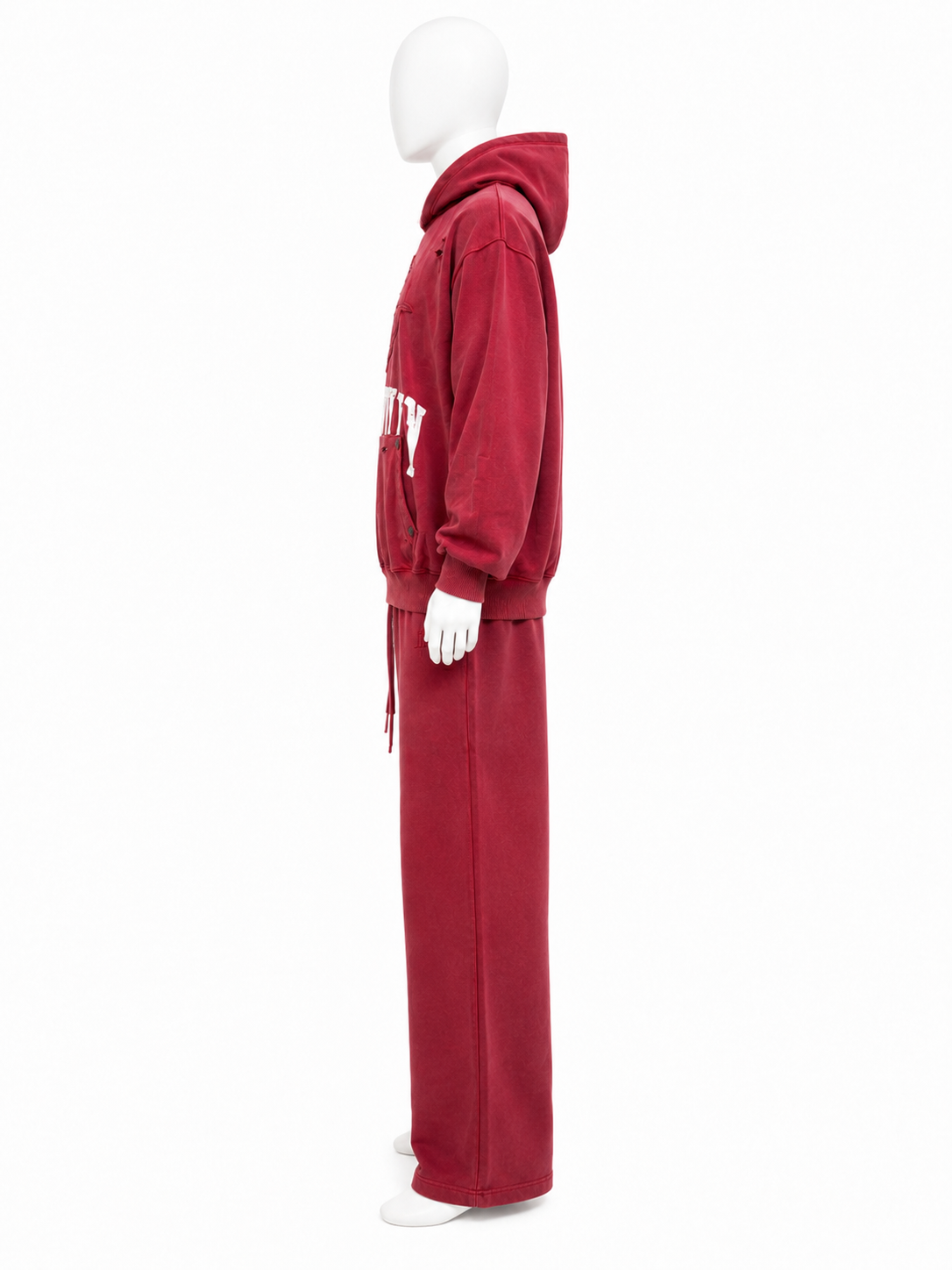 Washed Red Distressed Hoodie Sweatsuit