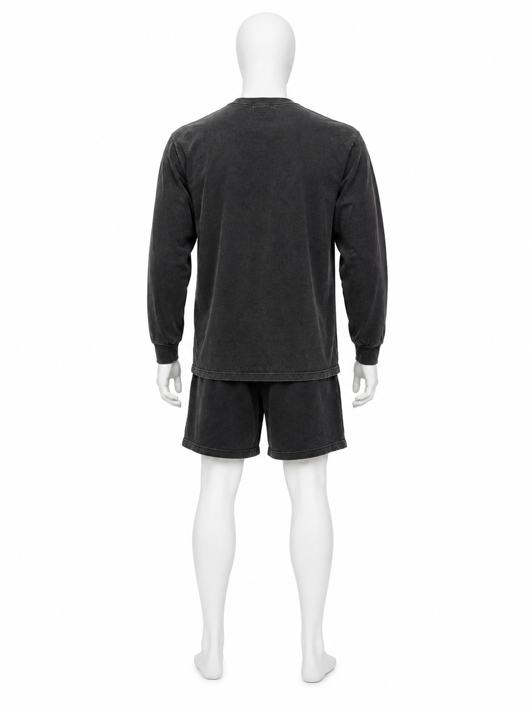 Washed Black Graphic Long-Sleeve Shorts Set