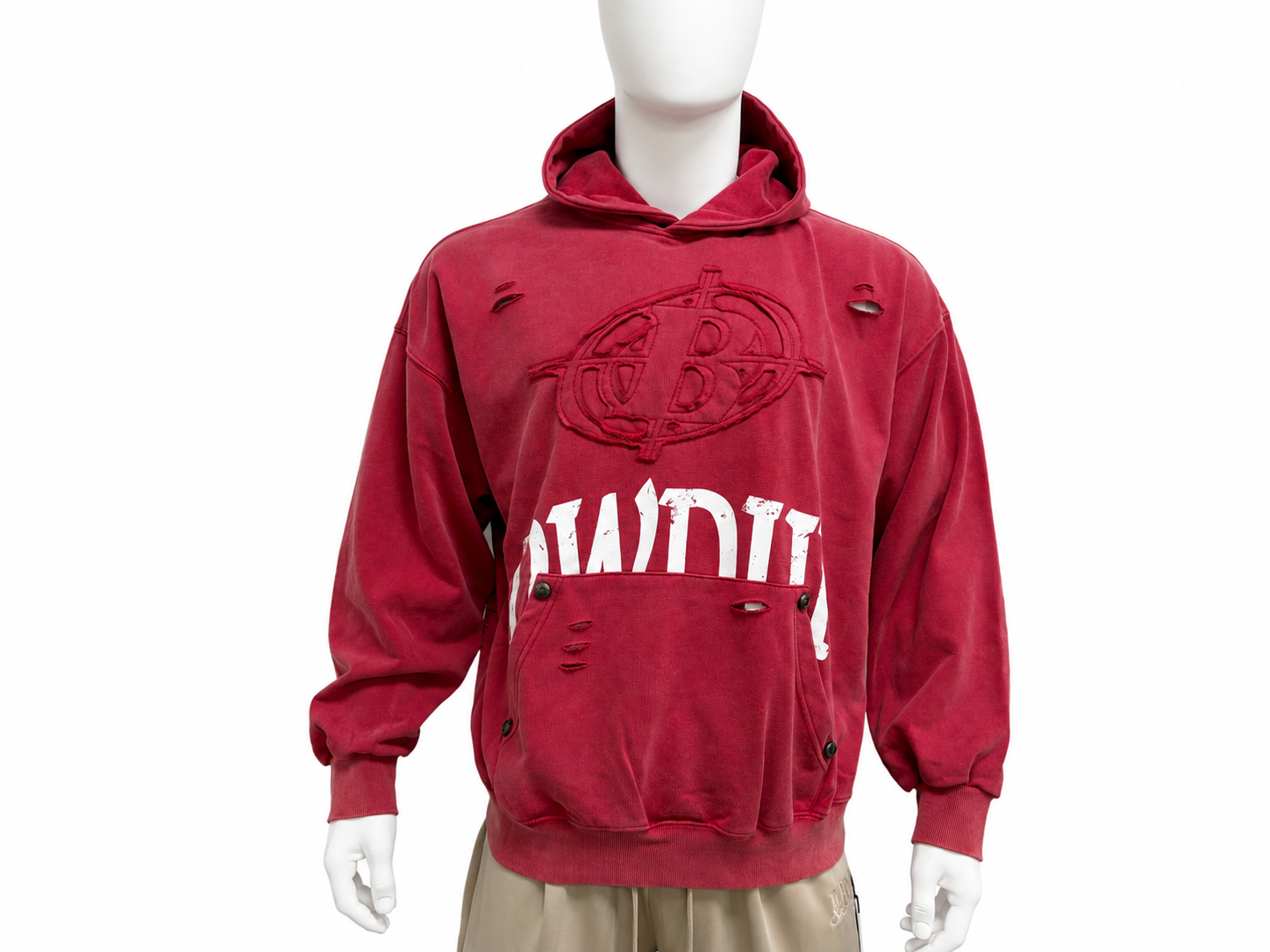Washed Red Distressed Hoodie Sweatsuit