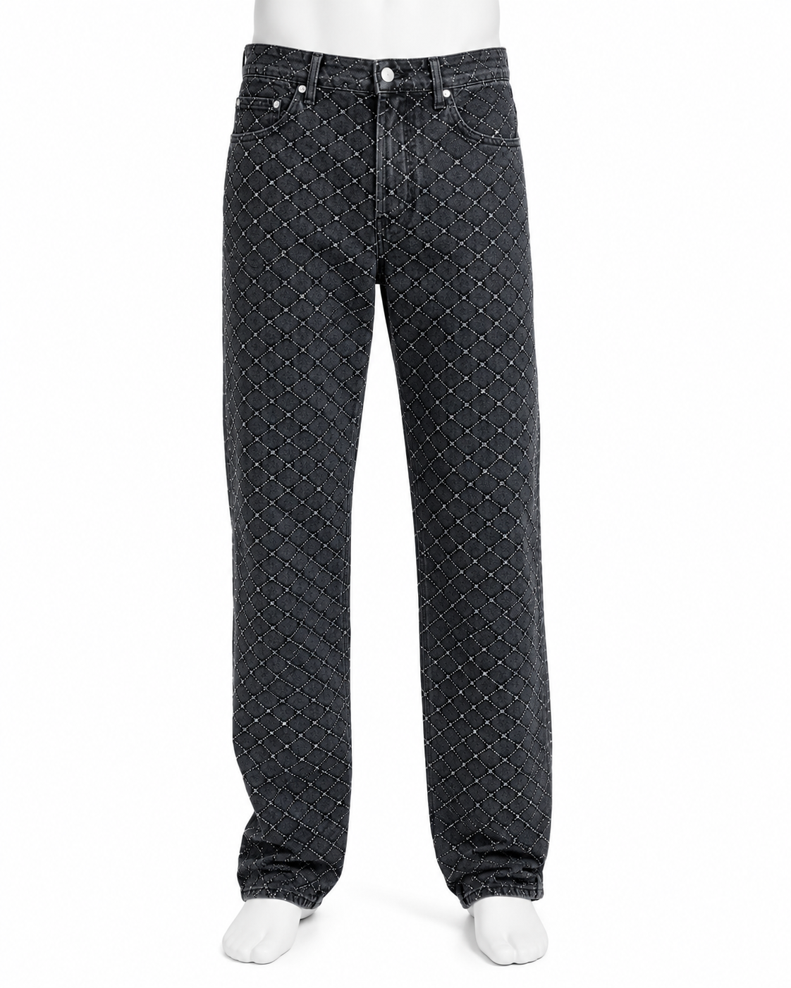 All-Over Rhinestone Pattern Denim Jeans