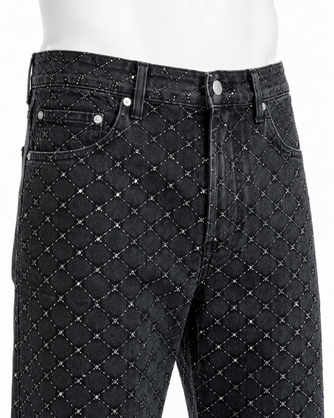 All-Over Rhinestone Pattern Denim Jeans