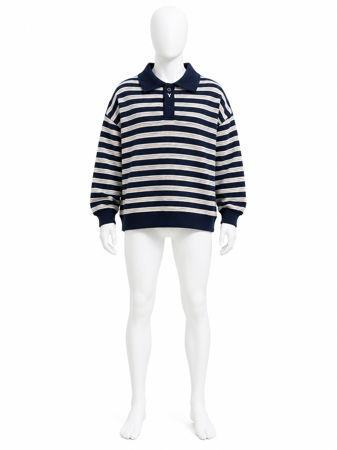 Navy Striped Long-Sleeve Polo shirts
