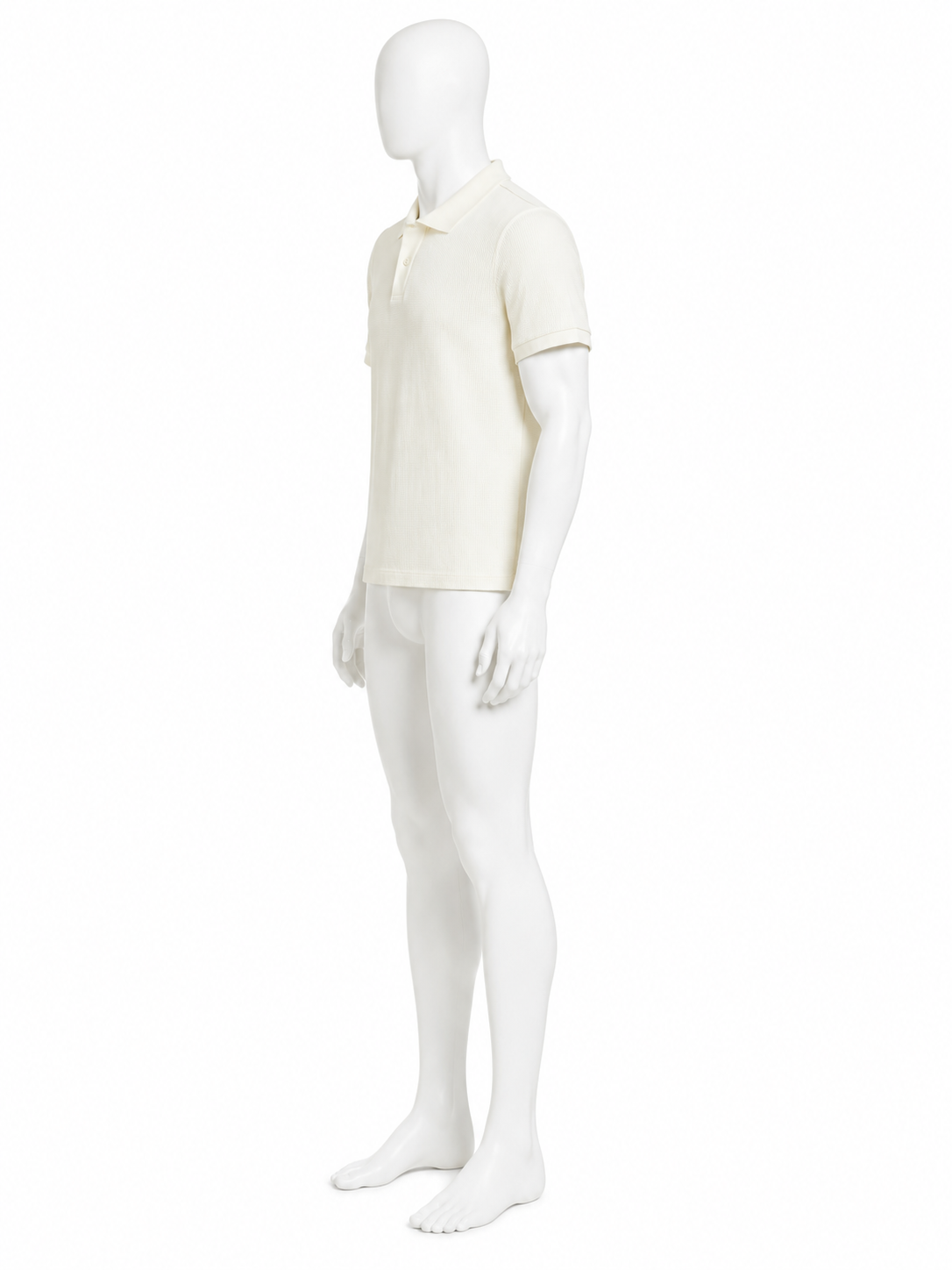 Cream Waffle-Knit Short-Sleeve Polo Shirt