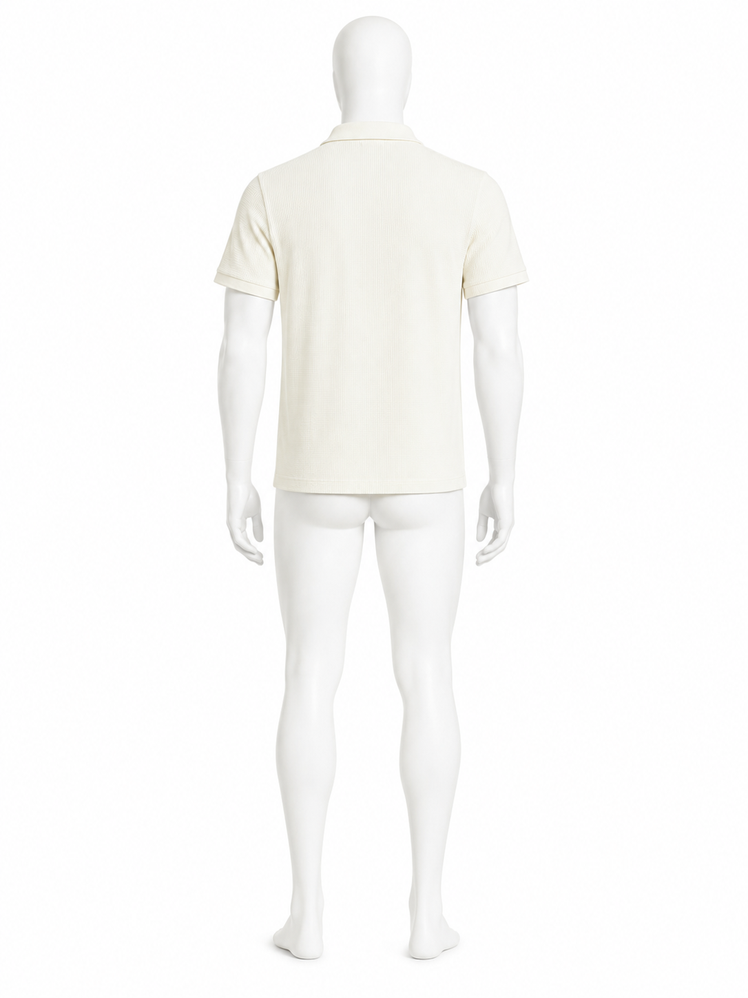 Cream Waffle-Knit Short-Sleeve Polo Shirt