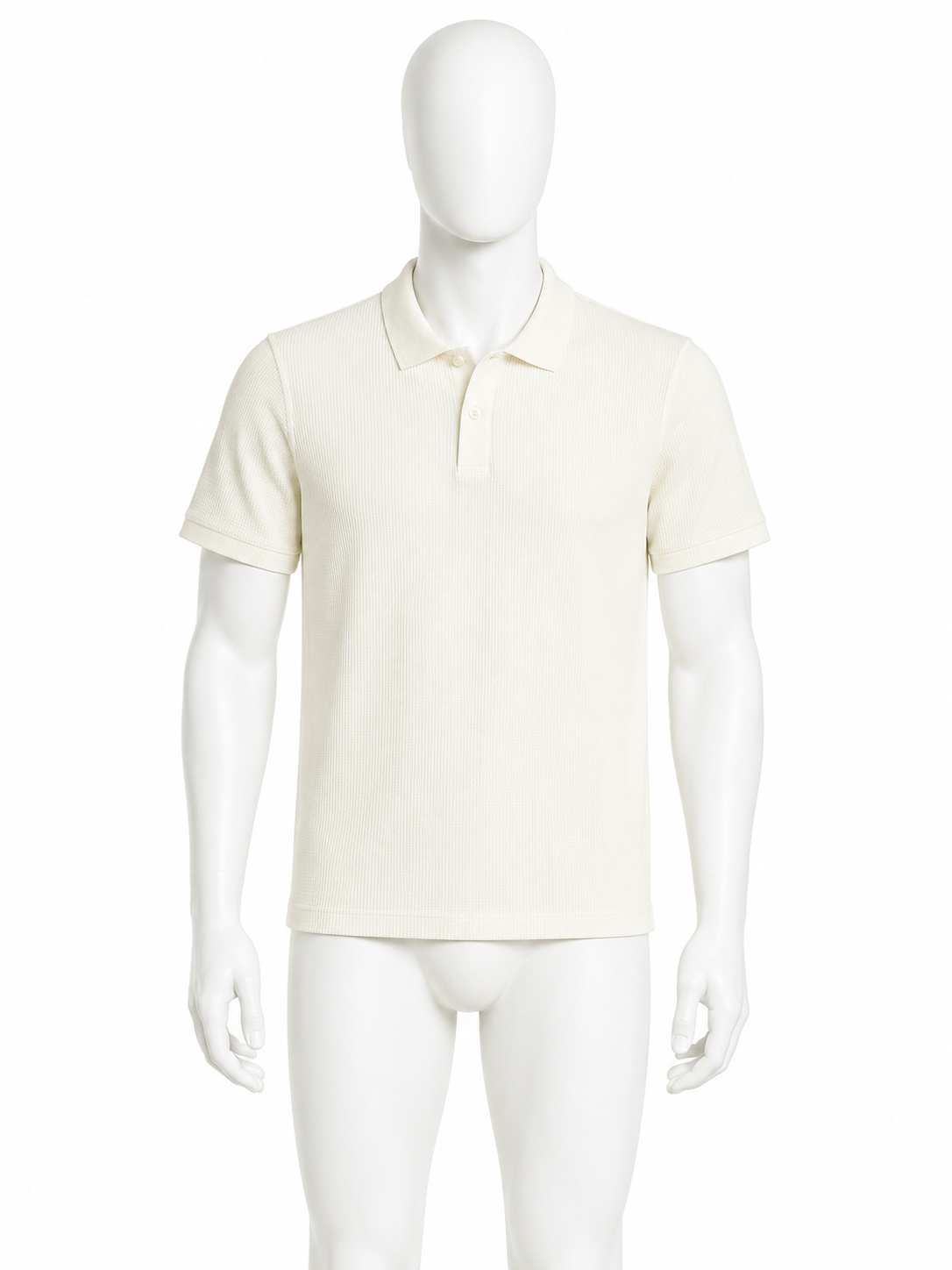 Cream Waffle-Knit Short-Sleeve Polo Shirt