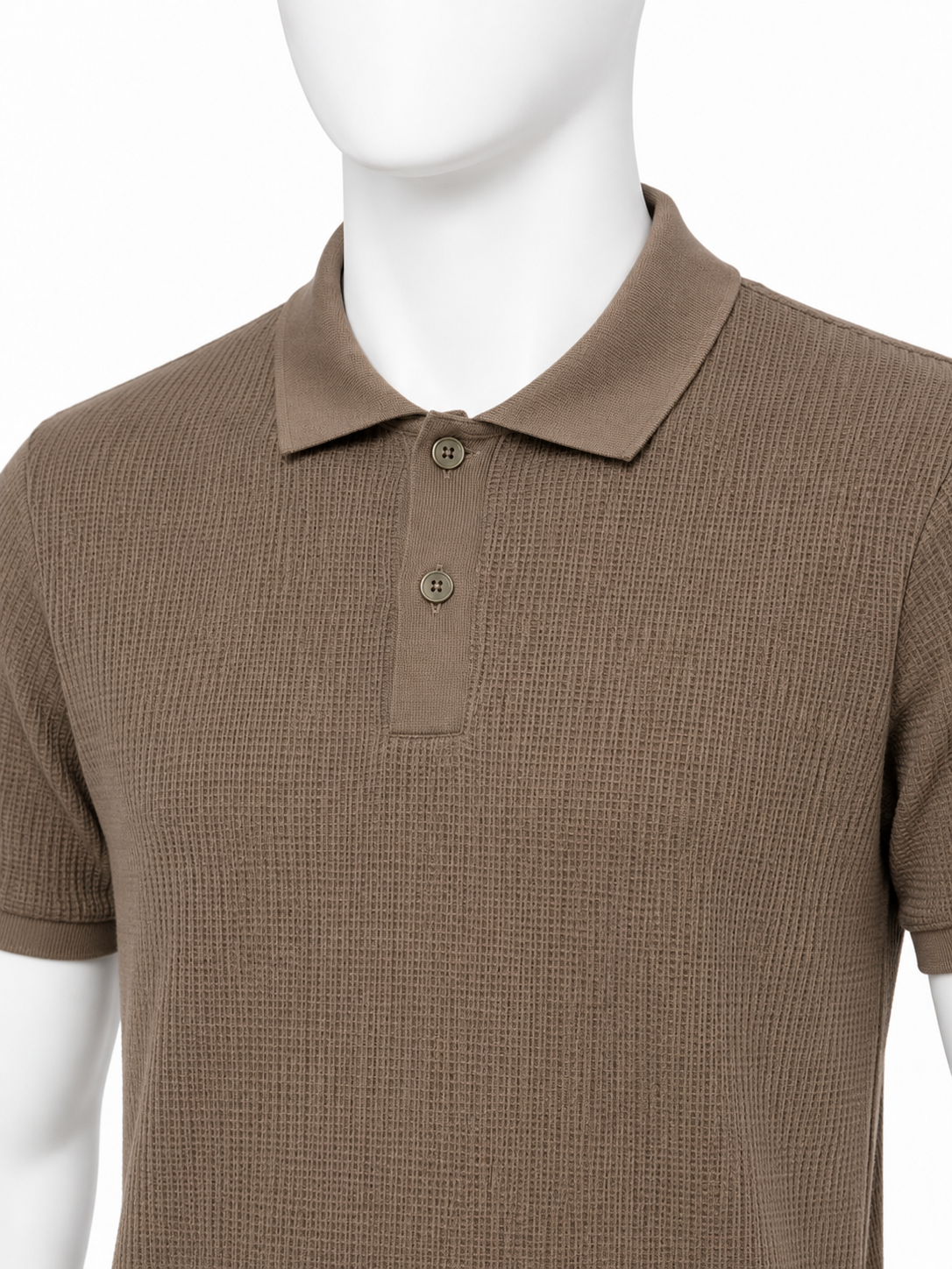 Brown Waffle-Knit Short-Sleeve Polo Shirt
