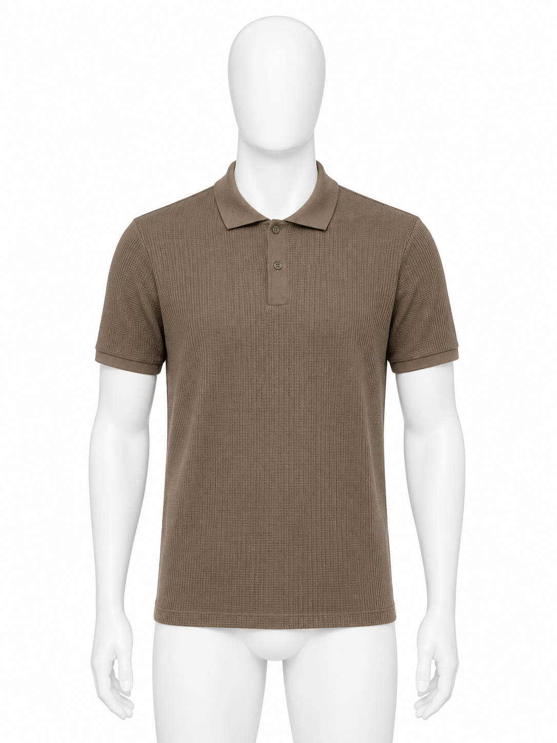 Brown Waffle-Knit Short-Sleeve Polo Shirt