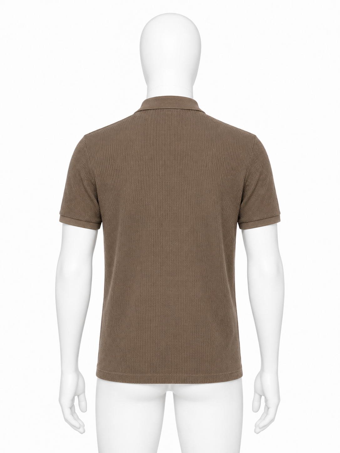 Brown Waffle-Knit Short-Sleeve Polo Shirt