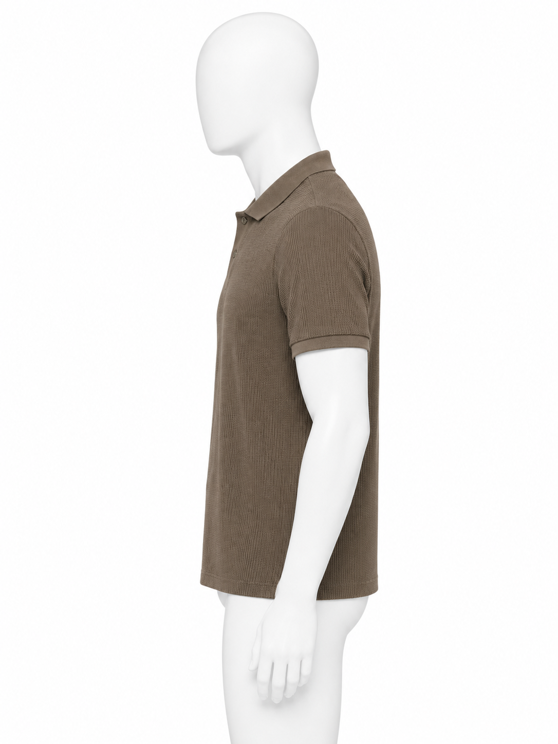 Brown Waffle-Knit Short-Sleeve Polo Shirt