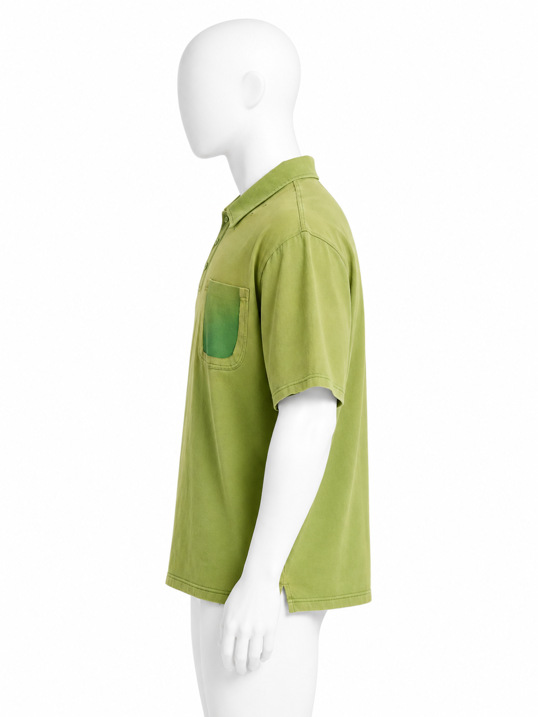 Washed Green Distressed Pocket Polo Shirt
