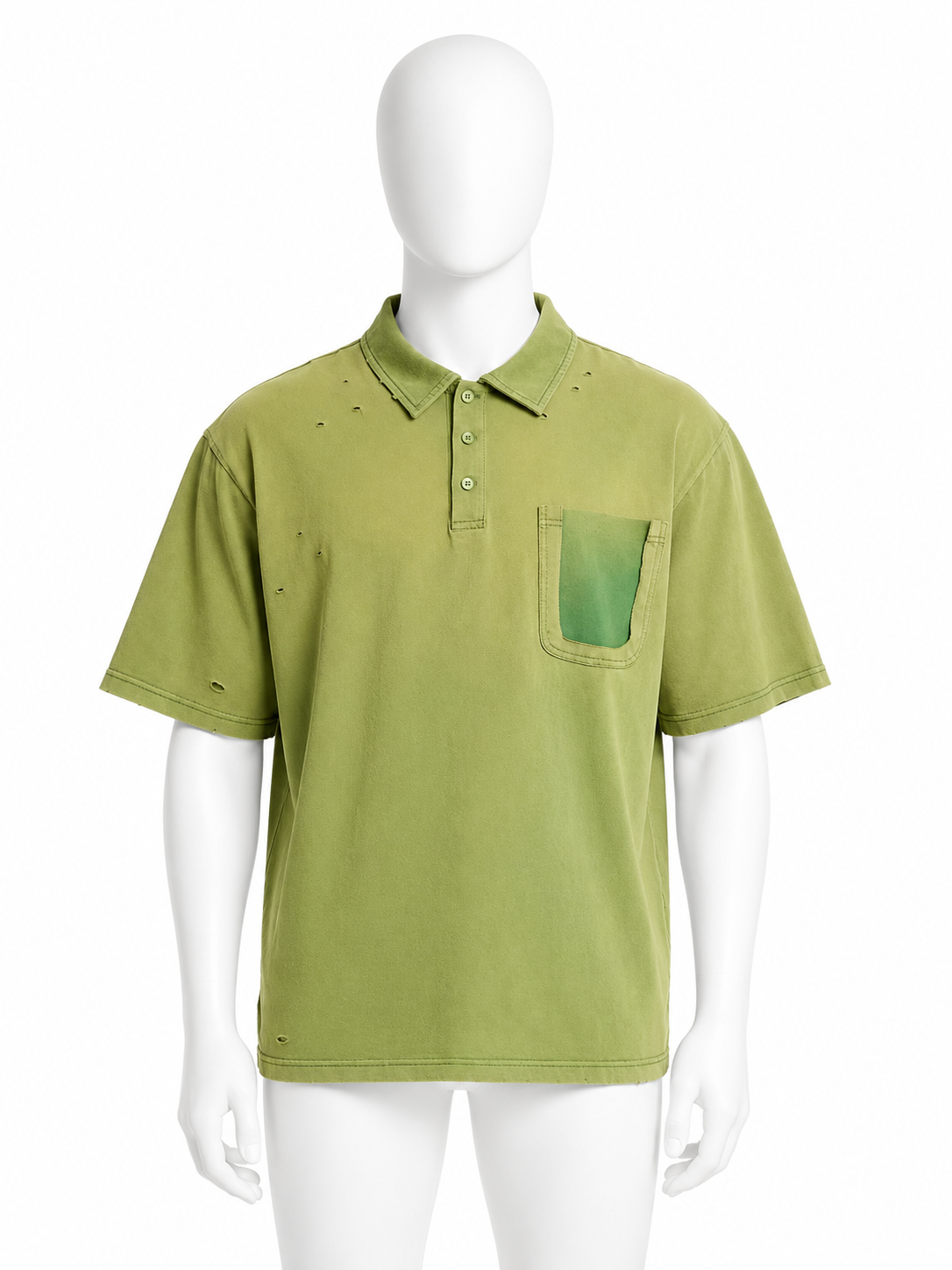 Washed Green Distressed Pocket Polo Shirt