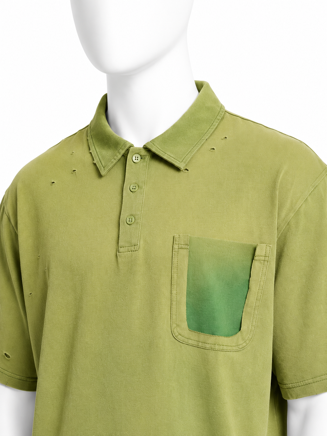 Washed Green Distressed Pocket Polo Shirt