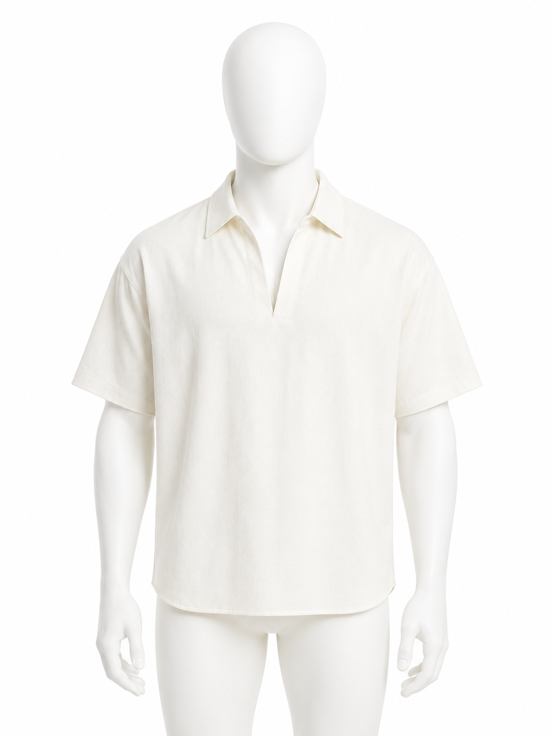 Cream Open-Collar Short-Sleeve Polo Shirt