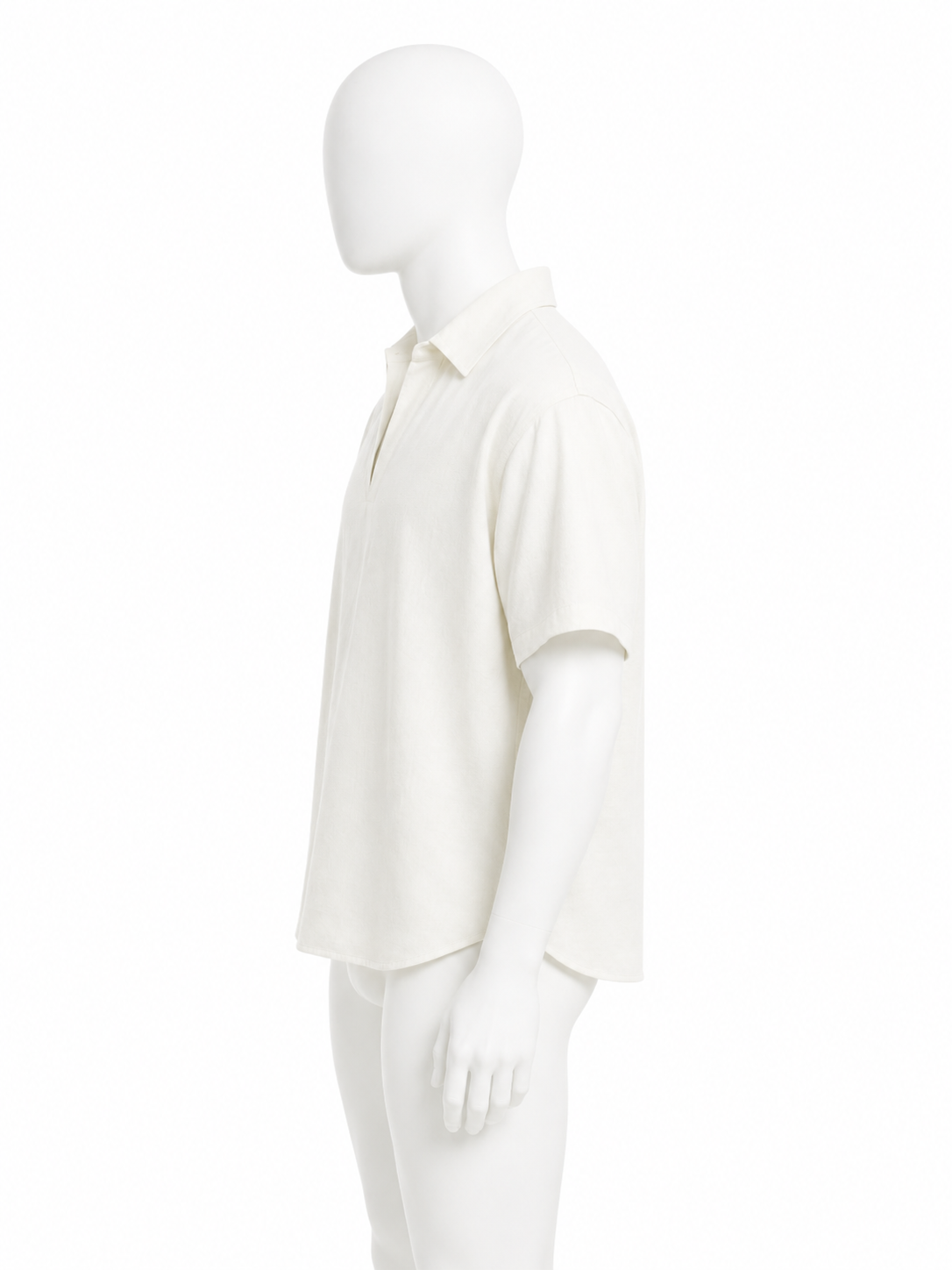 Cream Open-Collar Short-Sleeve Polo Shirt