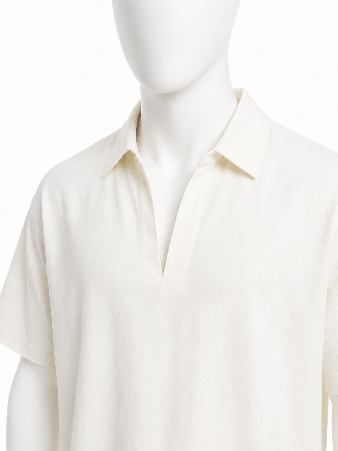 Cream Open-Collar Short-Sleeve Polo Shirt