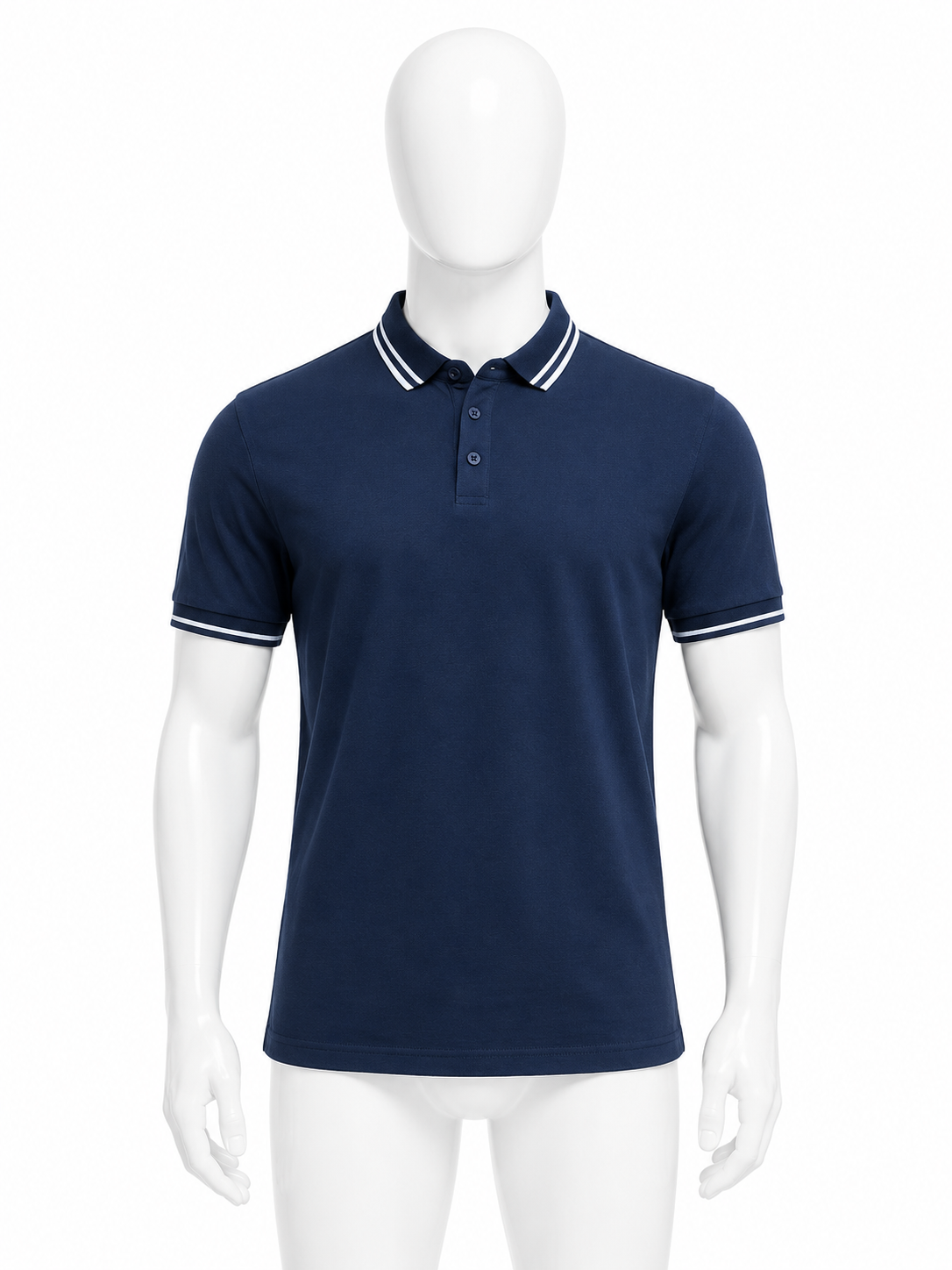 Navy Contrast-Stripe Short-Sleeve Polo Shirt