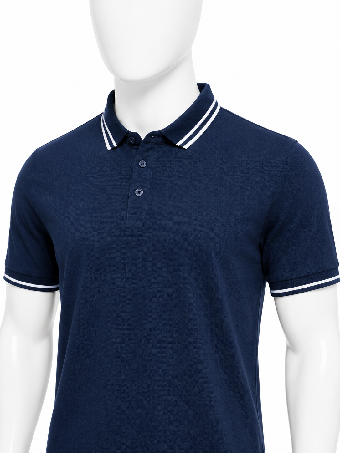 Navy Contrast-Stripe Short-Sleeve Polo Shirt
