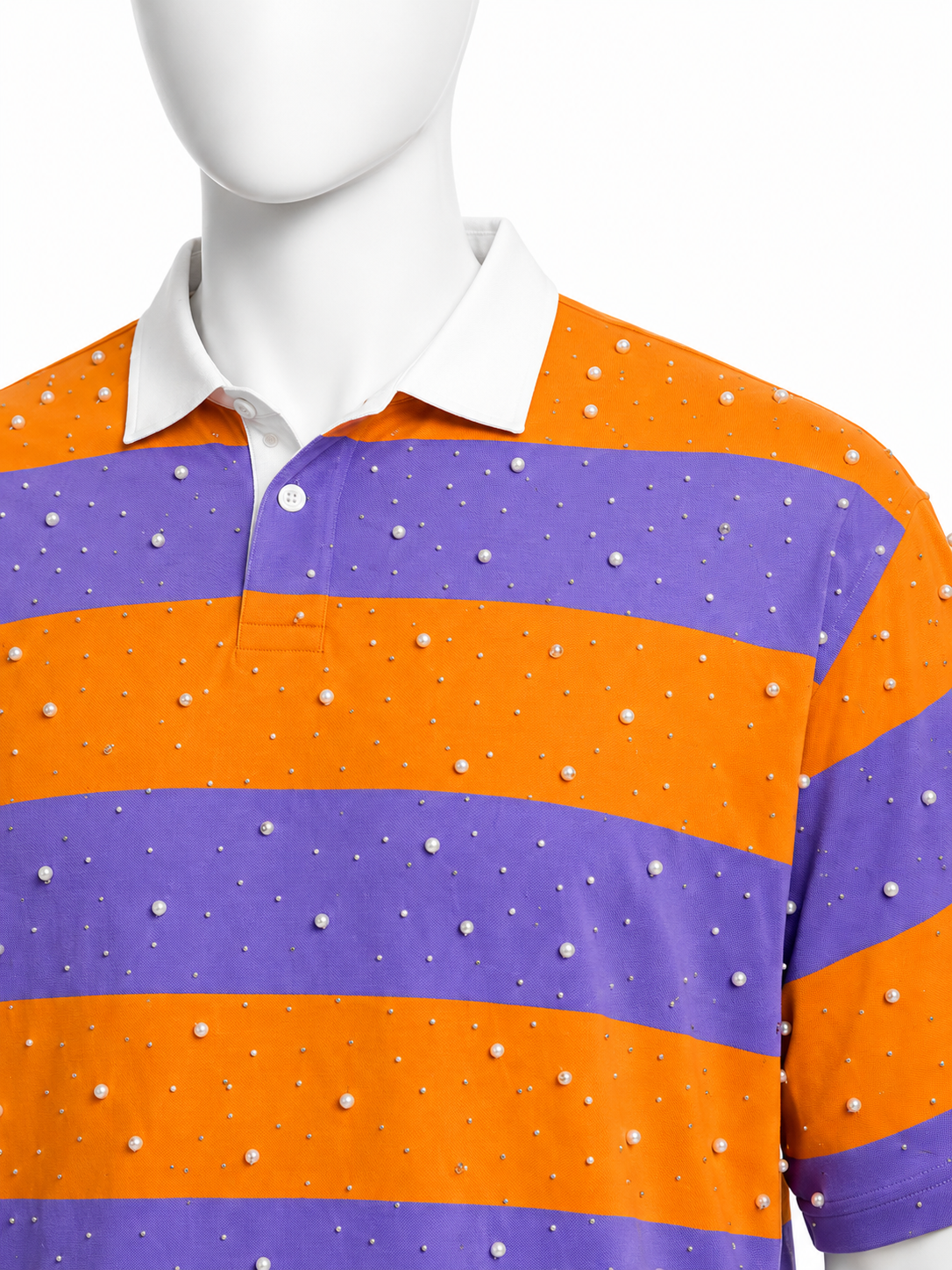 Rhinestone-Embellished Striped Polo Shirt