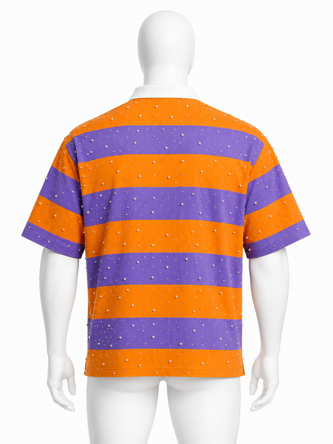 Rhinestone-Embellished Striped Polo Shirt
