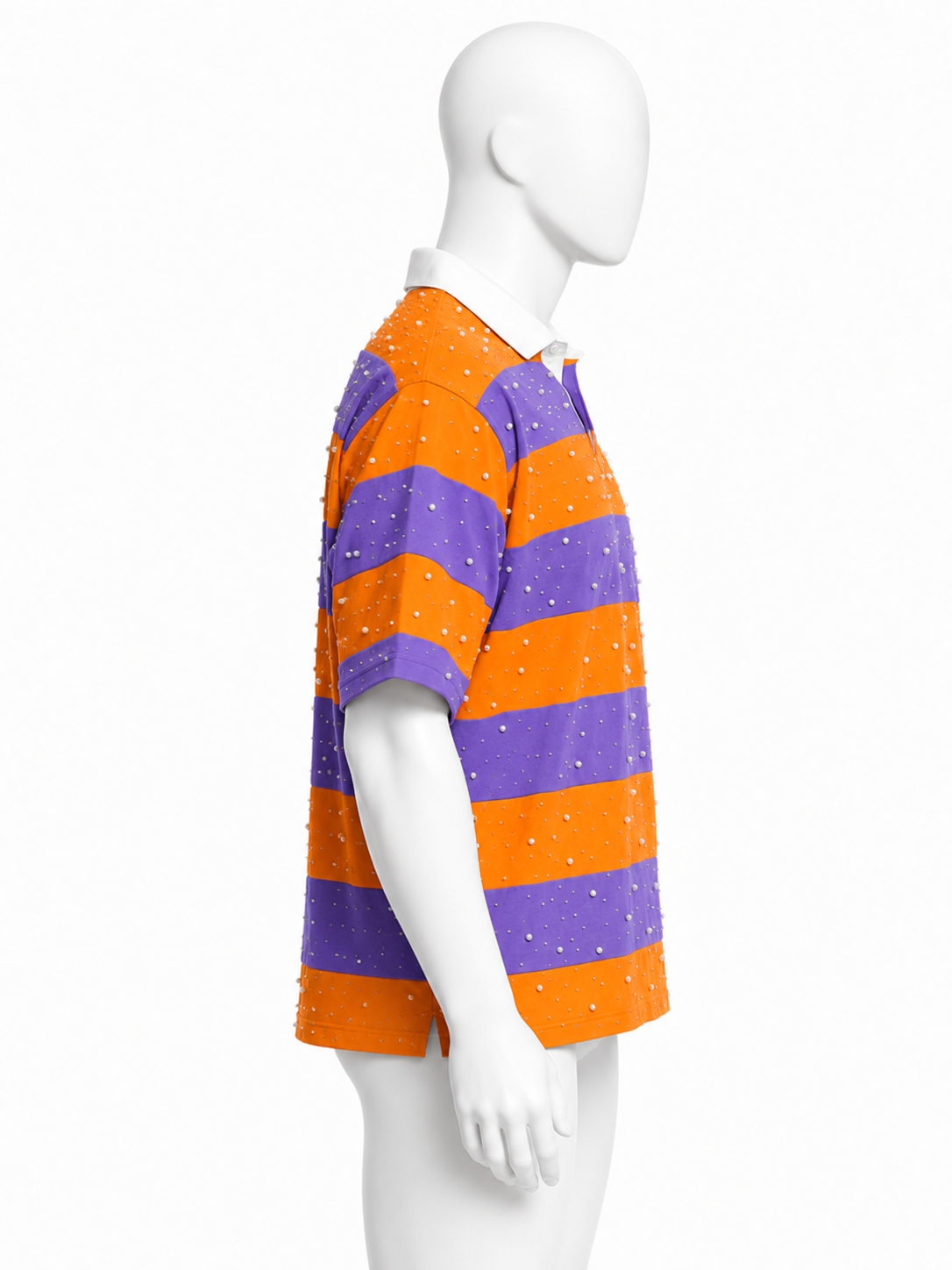 Rhinestone-Embellished Striped Polo Shirt