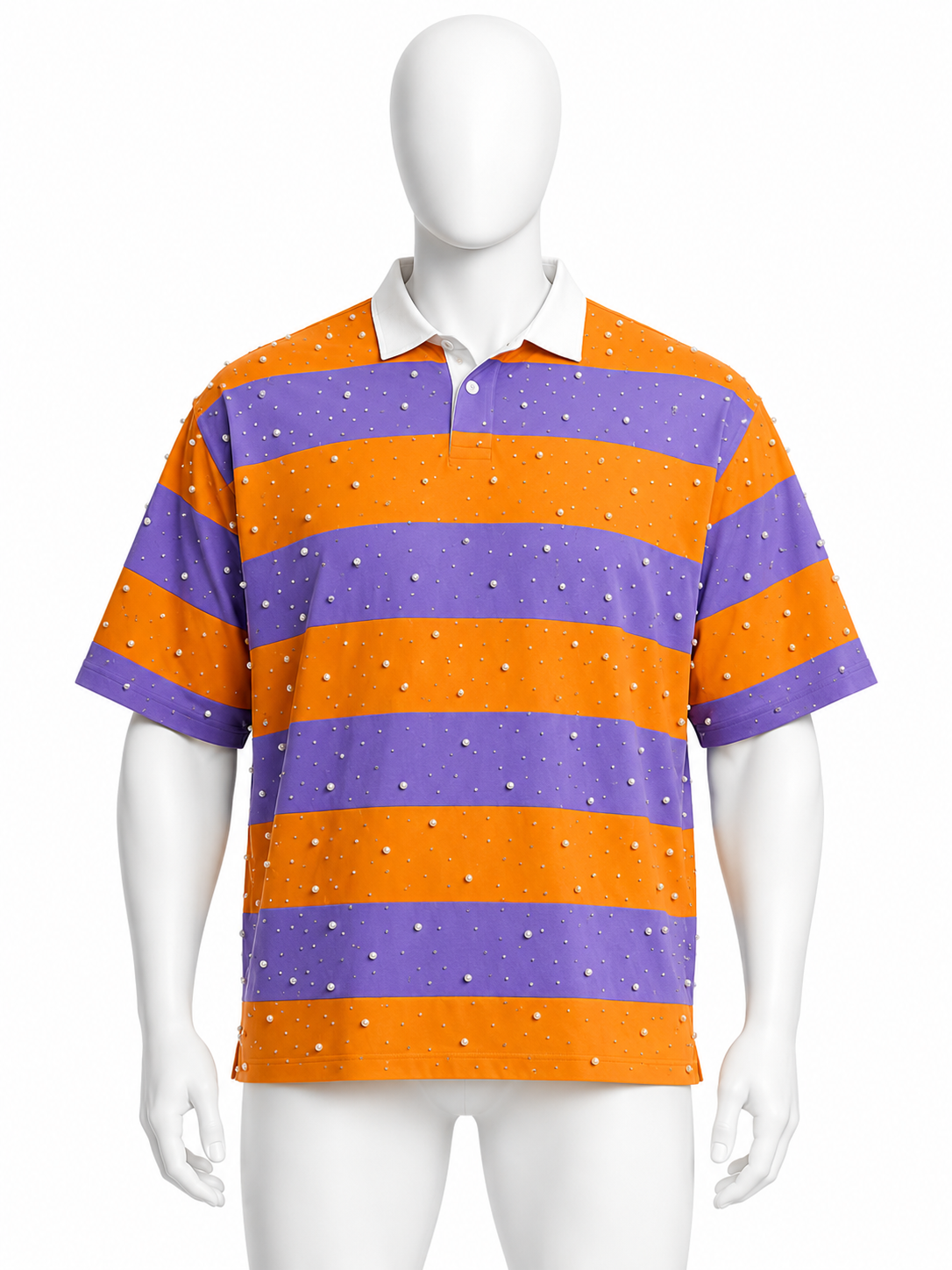 Rhinestone-Embellished Striped Polo Shirt