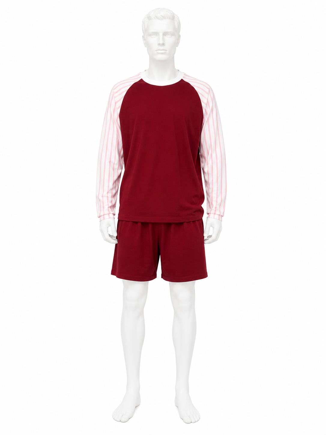 Red Striped Raglan Long-Sleeve Shorts Set
