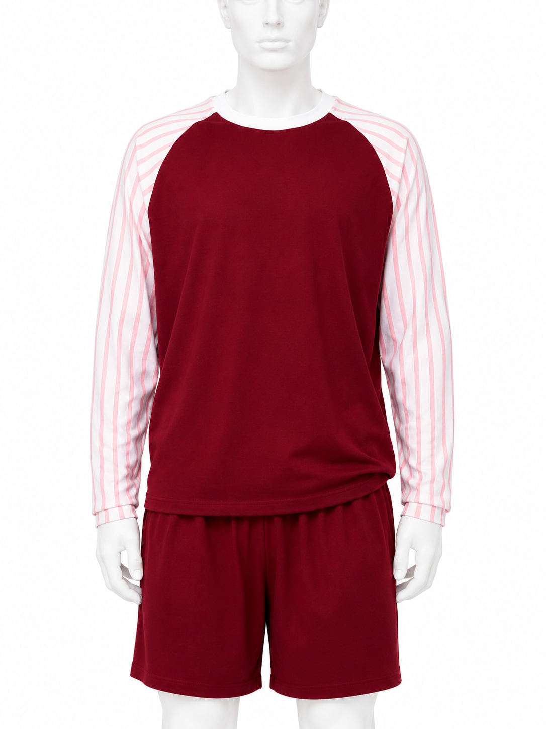 Red Striped Raglan Long-Sleeve Shorts Set