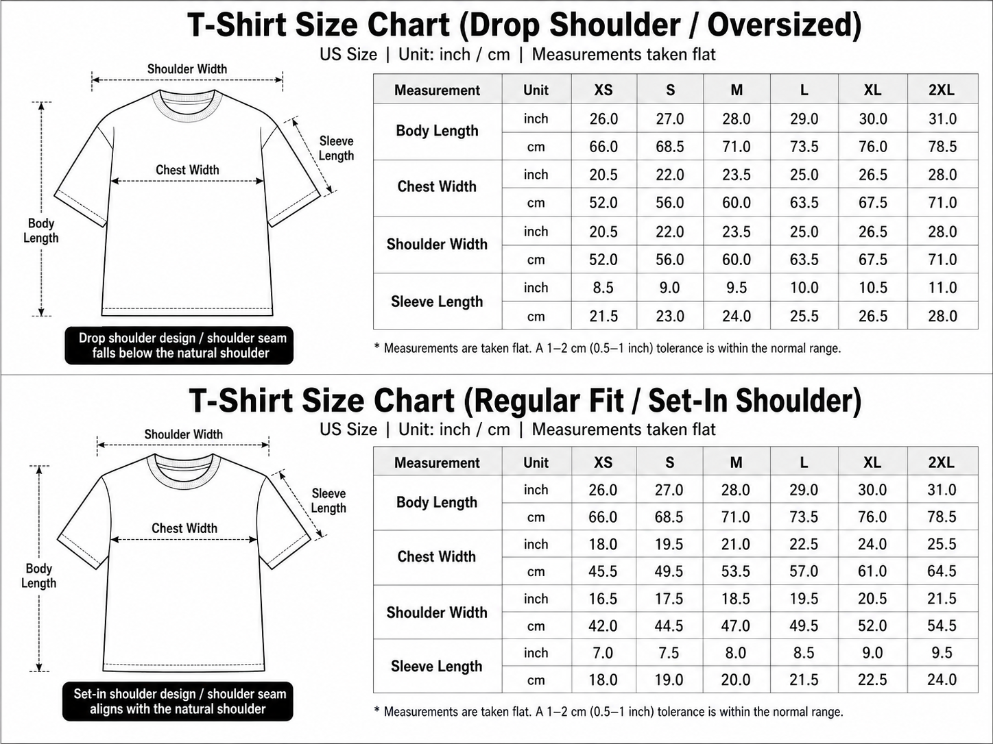 T-shirt Size Chart Reference Guide