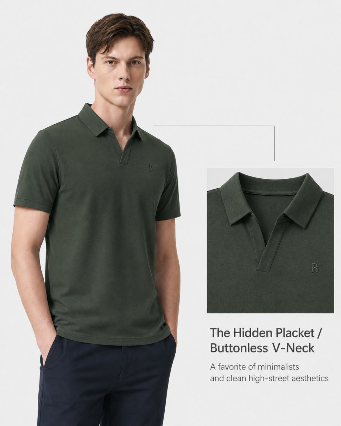 Hidden Placket Buttonless Polo