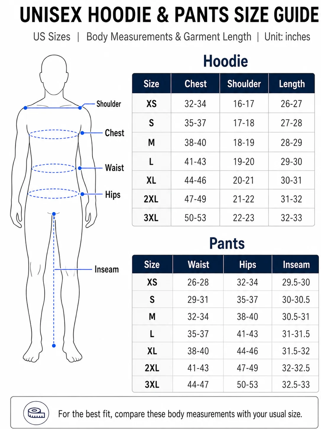 Brad Apparel Sizing Guide Template